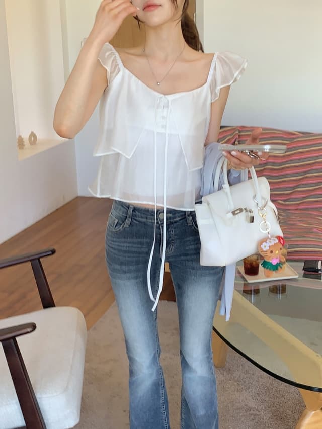 chic 한 부서 여름 프랑스식 Chic 달콤함 작은 대중 더블 계단식 착용 Feifei 소매 품격 다용도 스웨터 맨위 상세 이미지 7