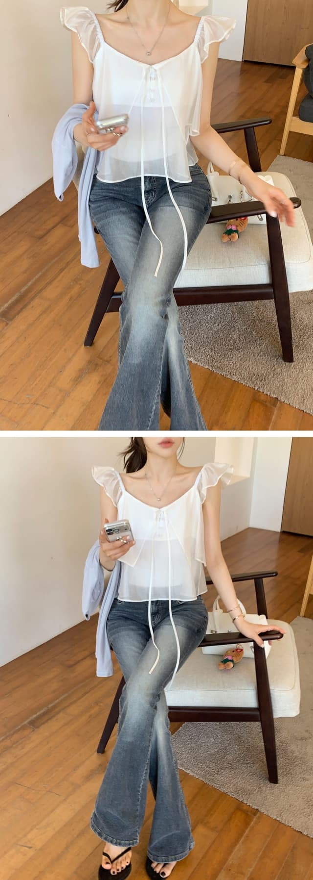 chic 한 부서 여름 프랑스식 Chic 달콤함 작은 대중 더블 계단식 착용 Feifei 소매 품격 다용도 스웨터 맨위 상세 이미지 8