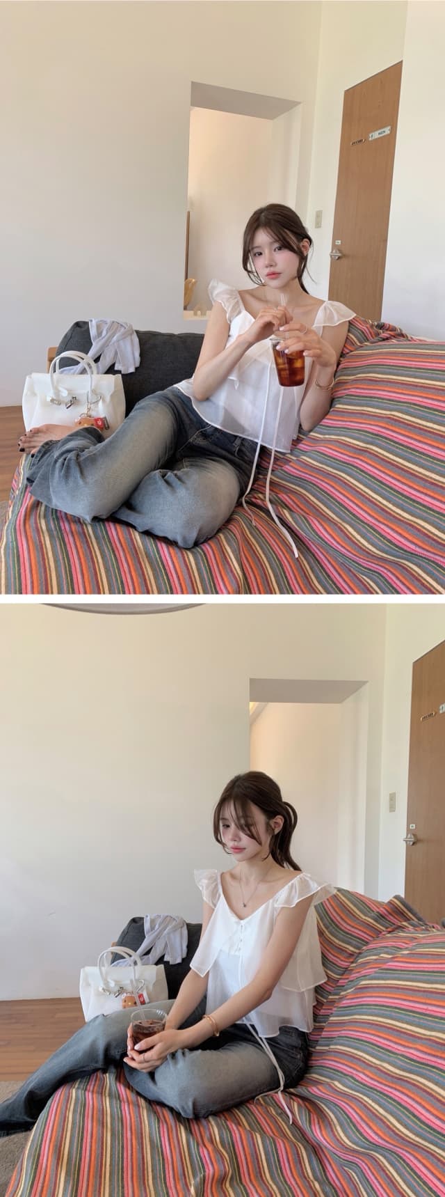 chic 한 부서 여름 프랑스식 Chic 달콤함 작은 대중 더블 계단식 착용 Feifei 소매 품격 다용도 스웨터 맨위 상세 이미지 13
