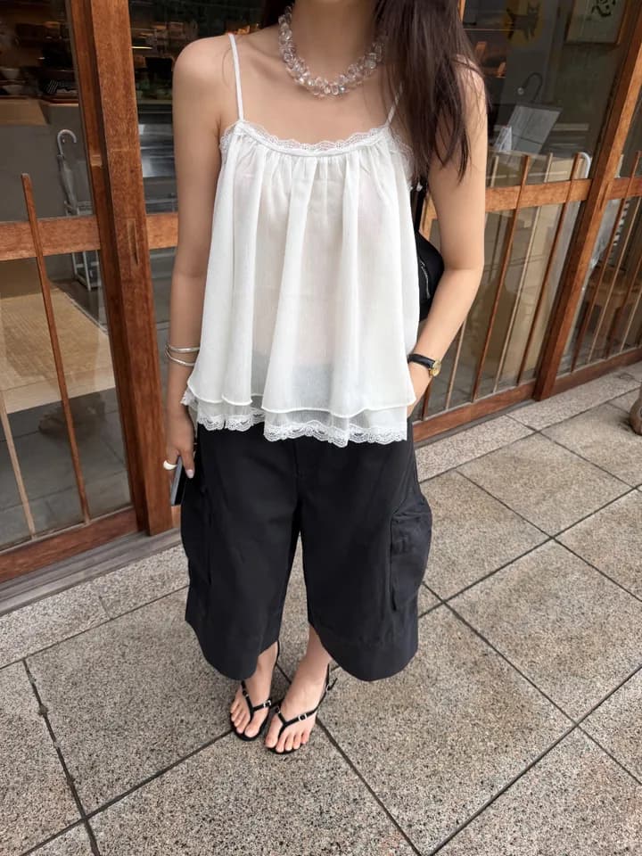 chic 한 부서 여름 프랑스식 섹시함 순수한 욕망 레이스 레이스 달콤함 더블 계단식 착용 민소매 슬립 쉬폰 톱 상세 이미지 6