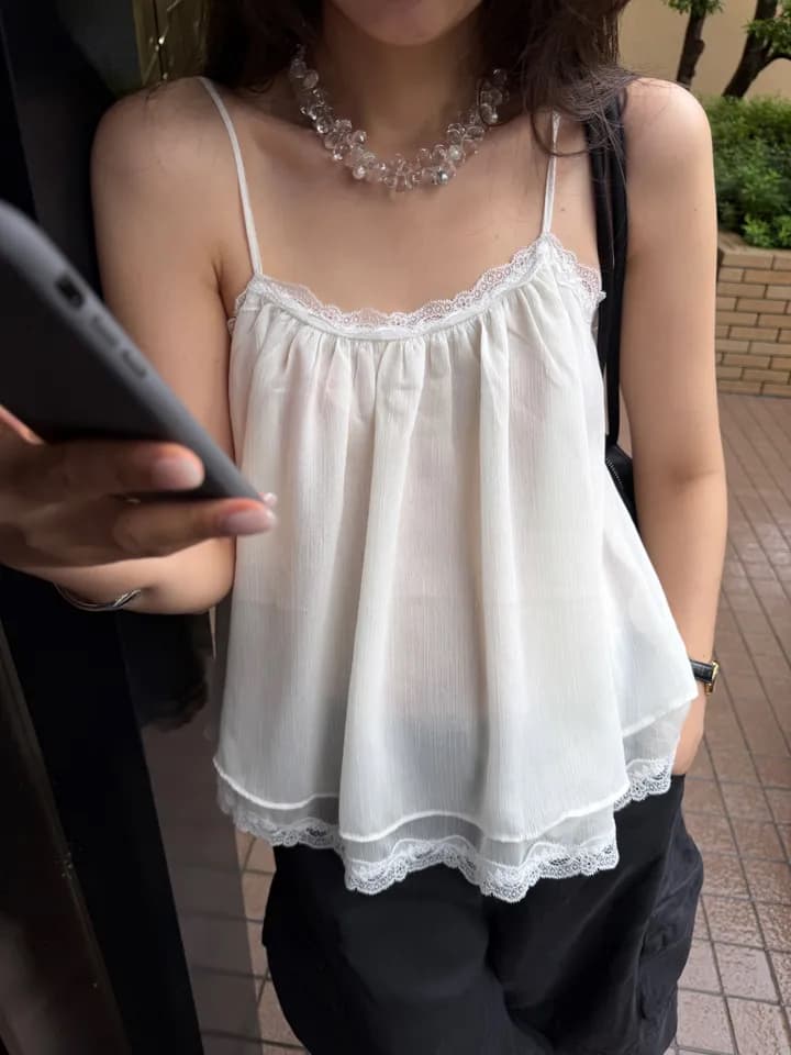 chic 한 부서 여름 프랑스식 섹시함 순수한 욕망 레이스 레이스 달콤함 더블 계단식 착용 민소매 슬립 쉬폰 톱 상세 이미지 8