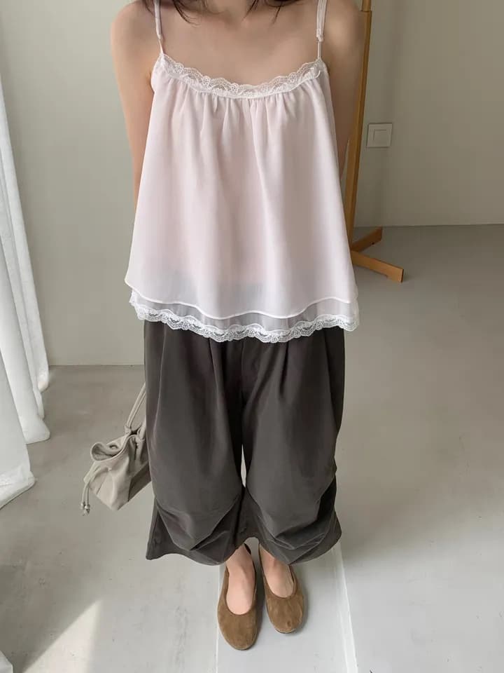 chic 한 부서 여름 프랑스식 섹시함 순수한 욕망 레이스 레이스 달콤함 더블 계단식 착용 민소매 슬립 쉬폰 톱 상세 이미지 17