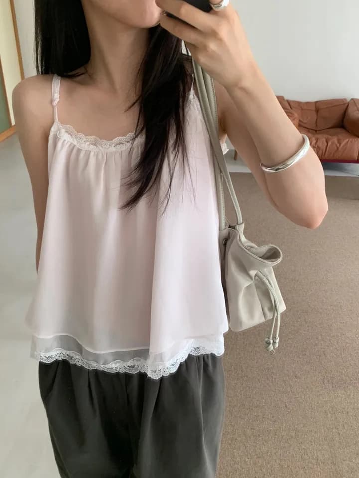 chic 한 부서 여름 프랑스식 섹시함 순수한 욕망 레이스 레이스 달콤함 더블 계단식 착용 민소매 슬립 쉬폰 톱 상세 이미지 25