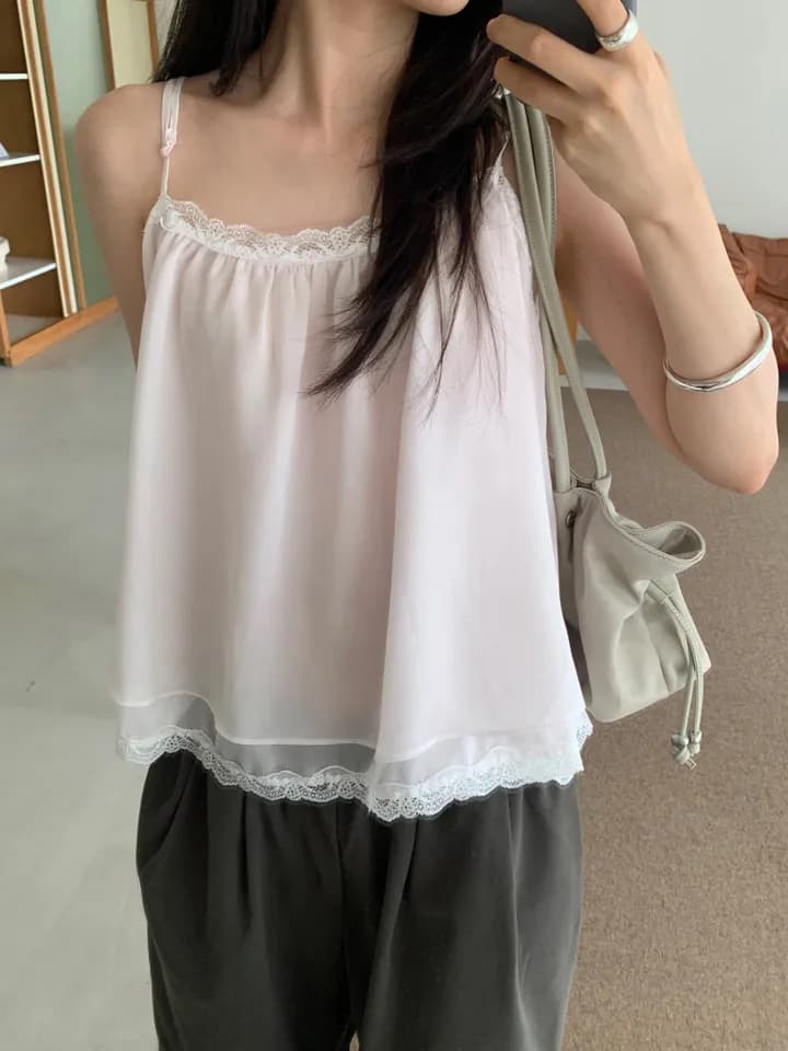 chic 한 부서 여름 프랑스식 섹시함 순수한 욕망 레이스 레이스 달콤함 더블 계단식 착용 민소매 슬립 쉬폰 톱 상세 이미지 27