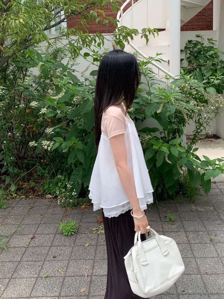 chic 한 부서 여름 프랑스식 섹시함 순수한 욕망 레이스 레이스 달콤함 더블 계단식 착용 민소매 슬립 쉬폰 톱 상세 이미지 35