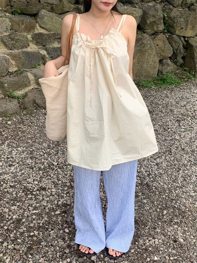 chic 한 부서 여름 달콤함 순수한 욕망 작은 대중 더블 어깨끈 펌프 로프 루즈핏 캐주얼 휴가 다용도 슬립 드레스 상세 이미지 2