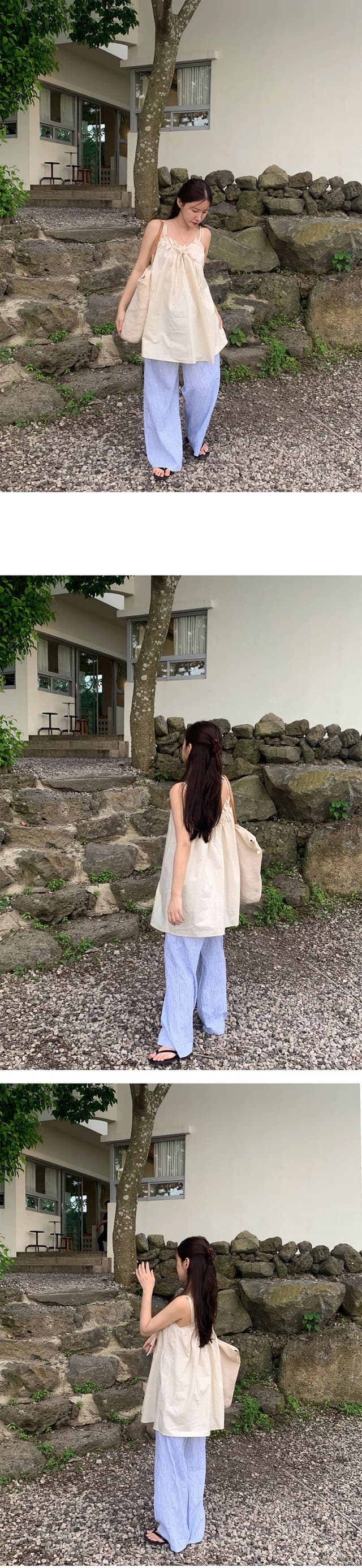 chic 한 부서 여름 달콤함 순수한 욕망 작은 대중 더블 어깨끈 펌프 로프 루즈핏 캐주얼 휴가 다용도 슬립 드레스 상세 이미지 4