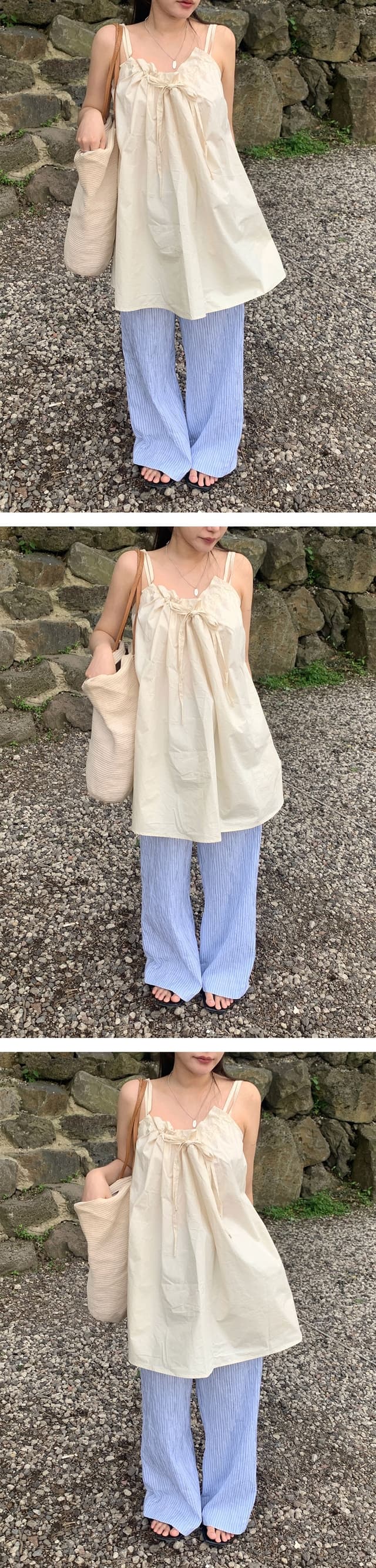 chic 한 부서 여름 달콤함 순수한 욕망 작은 대중 더블 어깨끈 펌프 로프 루즈핏 캐주얼 휴가 다용도 슬립 드레스 상세 이미지 5