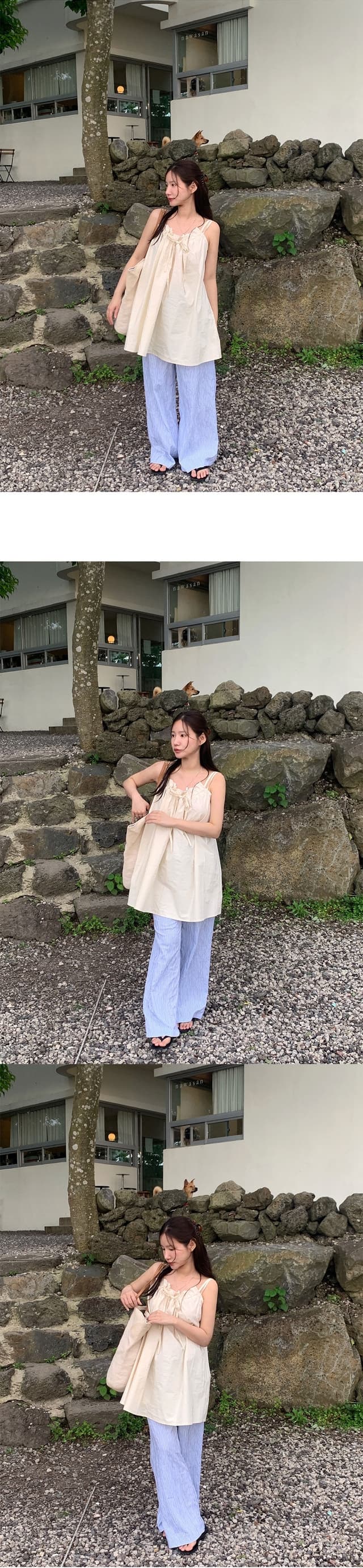 chic 한 부서 여름 달콤함 순수한 욕망 작은 대중 더블 어깨끈 펌프 로프 루즈핏 캐주얼 휴가 다용도 슬립 드레스 상세 이미지 9