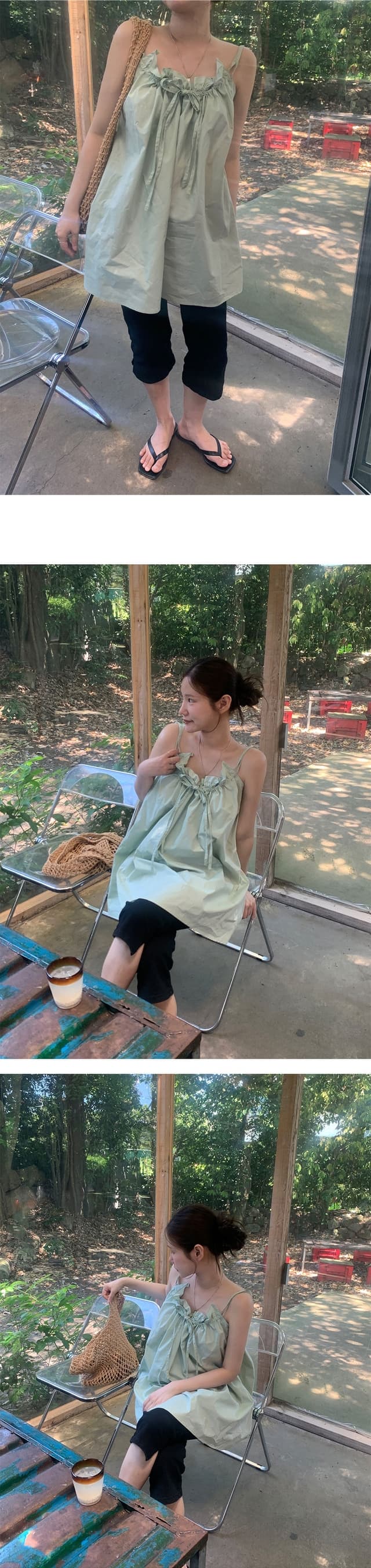 chic 한 부서 여름 달콤함 순수한 욕망 작은 대중 더블 어깨끈 펌프 로프 루즈핏 캐주얼 휴가 다용도 슬립 드레스 상세 이미지 14