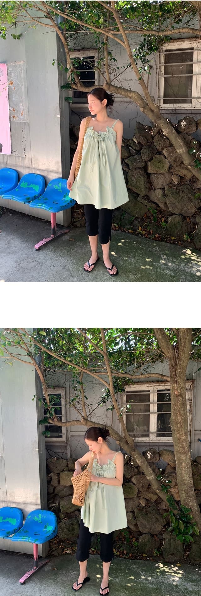 chic 한 부서 여름 달콤함 순수한 욕망 작은 대중 더블 어깨끈 펌프 로프 루즈핏 캐주얼 휴가 다용도 슬립 드레스 상세 이미지 16