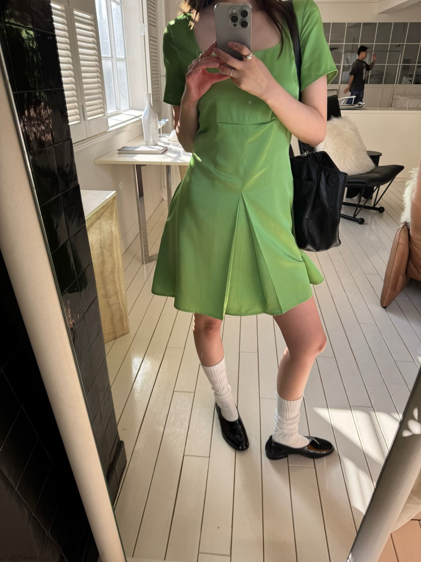 ins 한 부서 여름 프랑스식 레트로 u 칼라 미니멀리즘 품격 반팔 작은 키 한 마디 미니 스커트 드레스 상세 이미지 9