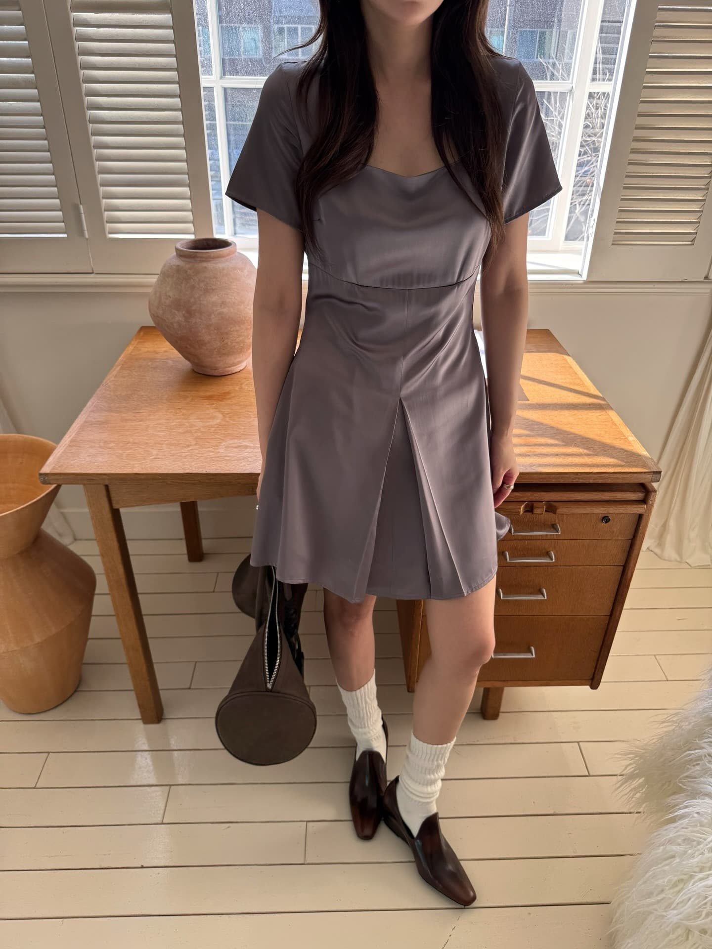 ins 한 부서 여름 프랑스식 레트로 u 칼라 미니멀리즘 품격 반팔 작은 키 한 마디 미니 스커트 드레스 상세 이미지 18