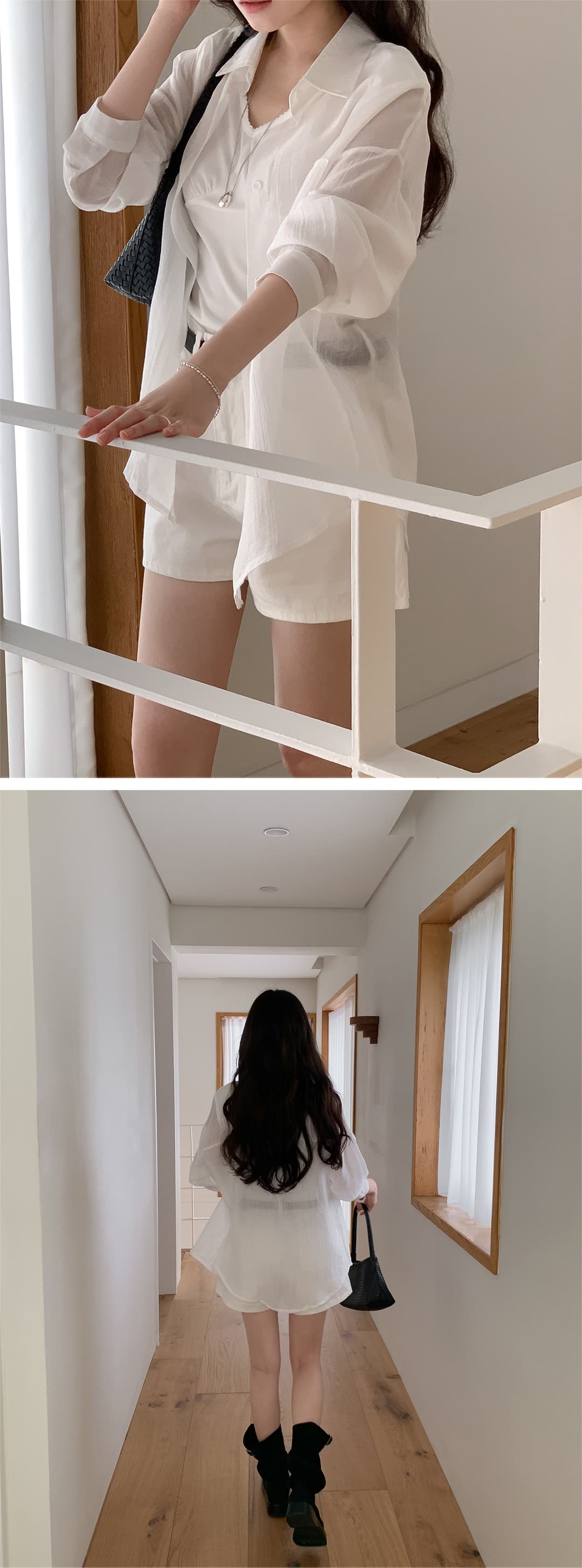 ins 한 부서 레트로 미니멀리즘 캐주얼 폴로 칼라 싱글 줄 버튼 긴팔 얇은 스타일 자외선 차단 루즈핏 다용도 셔츠 맨위 상세 이미지 4