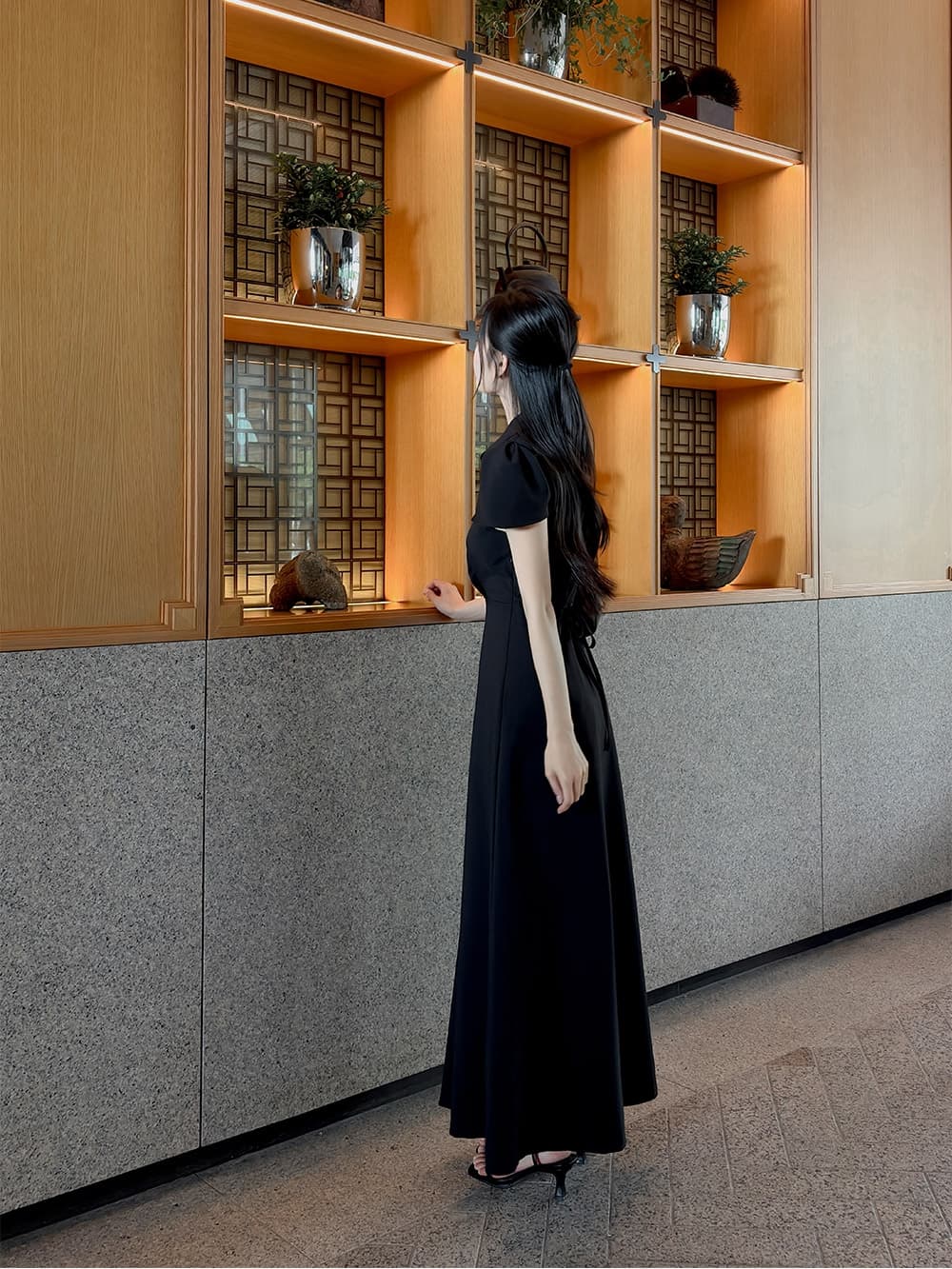 chic 한 부서 여름 프랑스식 레트로 우아함 품격 폴로 칼라 거품 소매 레이스업 허리 수축 셔츠 드레스 드레스 상세 이미지 3