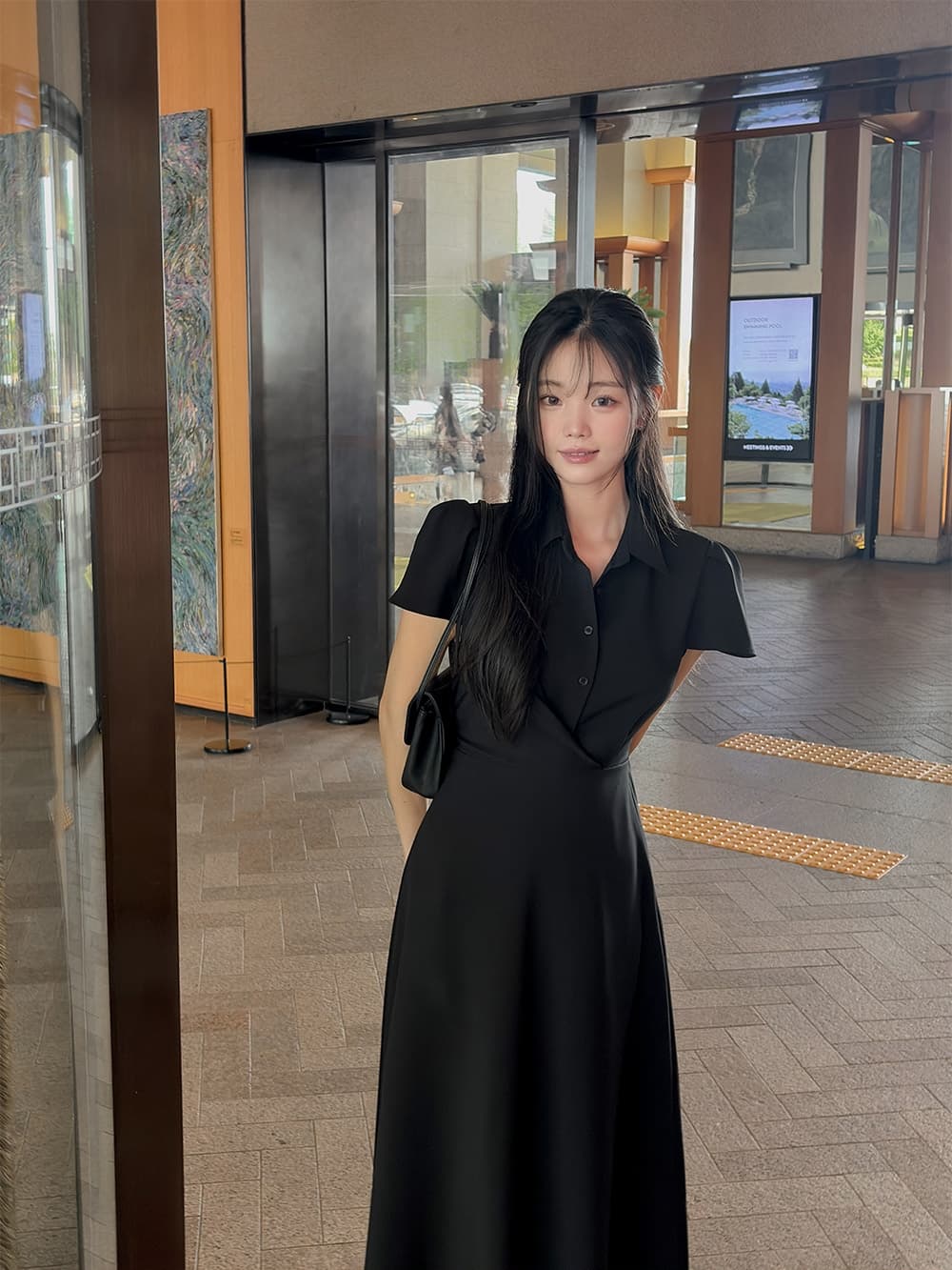 chic 한 부서 여름 프랑스식 레트로 우아함 품격 폴로 칼라 거품 소매 레이스업 허리 수축 셔츠 드레스 드레스 상세 이미지 4