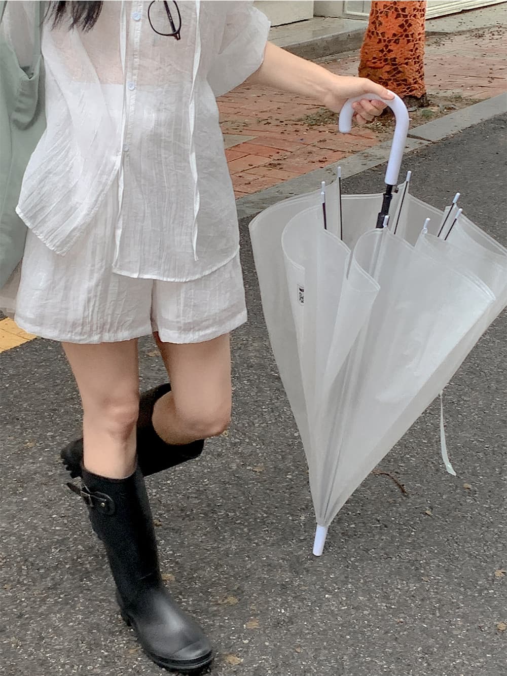 chic 한 부서 이른 가을 프랑스식 캐주얼 느긋한 긴팔 셔츠 맨위 패션 미니멀리즘 반바지 세트 투피스 세트 상세 이미지 3