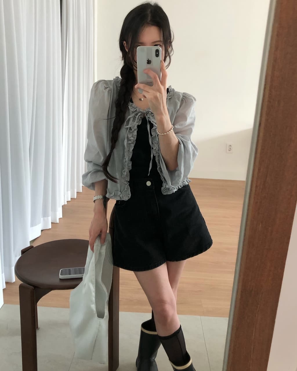 ins 한 부서 여름 프랑스식 프릴 연령 감소 부드러운 오픈 가디건 레이스업 얇은 스타일 거품 소매 다용도 셔츠 맨위 상세 이미지 20