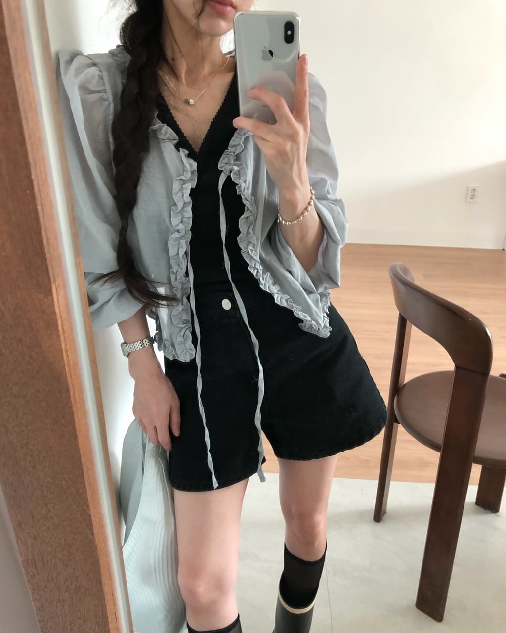 ins 한 부서 여름 프랑스식 프릴 연령 감소 부드러운 오픈 가디건 레이스업 얇은 스타일 거품 소매 다용도 셔츠 맨위 상세 이미지 21