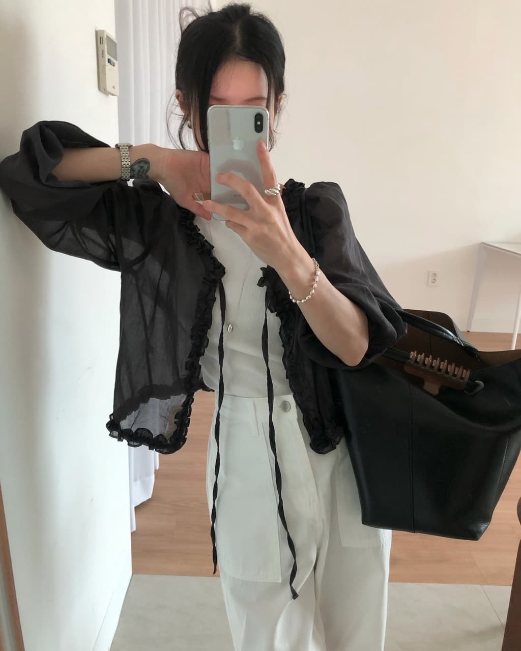 ins 한 부서 여름 프랑스식 프릴 연령 감소 부드러운 오픈 가디건 레이스업 얇은 스타일 거품 소매 다용도 셔츠 맨위 상세 이미지 31