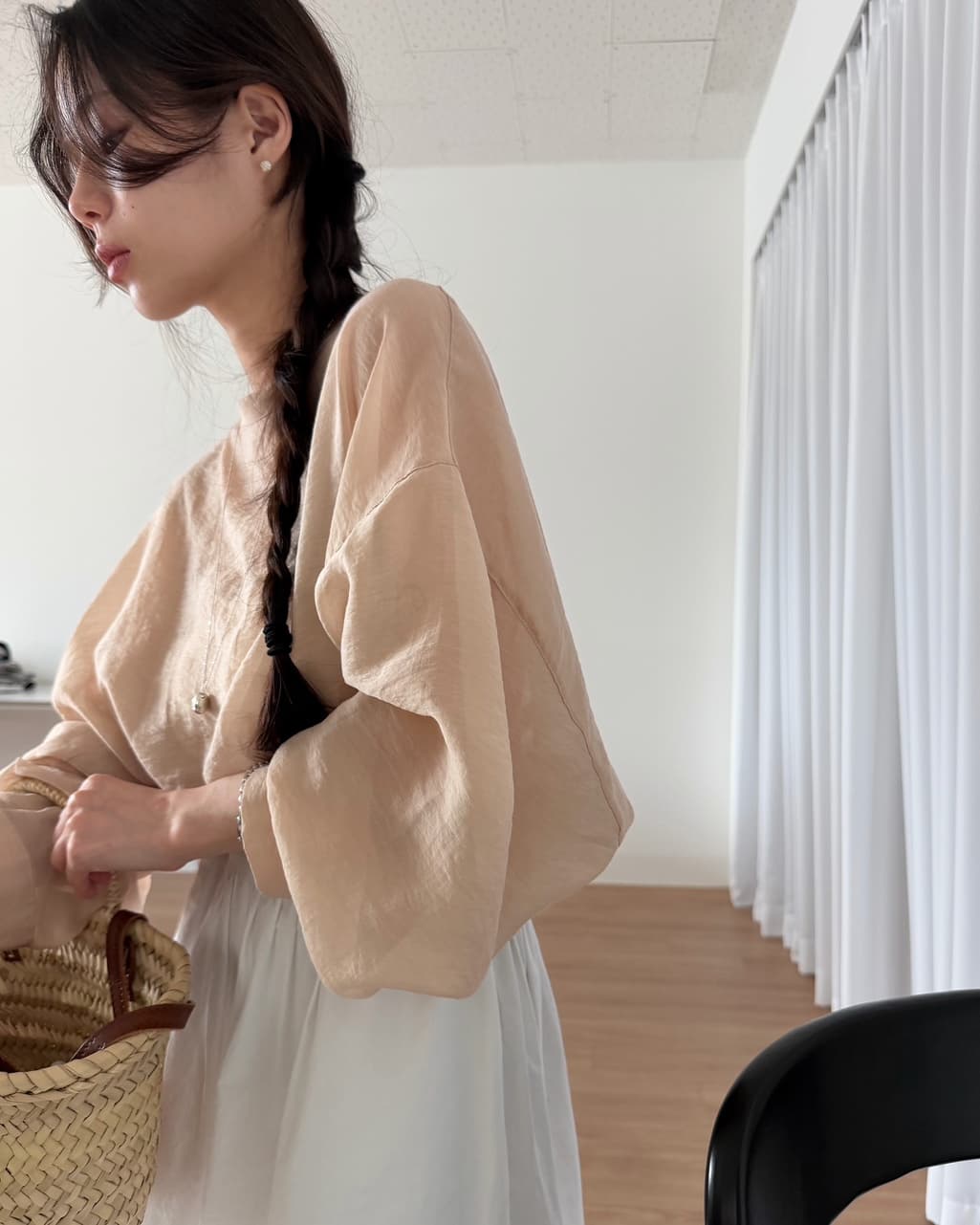 chic 한 부서 이른 가을 패션 레트로 작은 스탠드 칼라 싱글 줄 버튼 양면 착용 루즈핏 다용도 긴팔 셔츠 맨위 상세 이미지 4