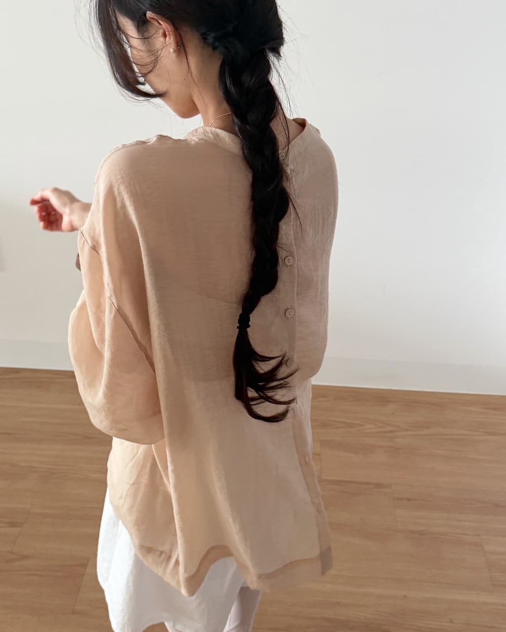 chic 한 부서 이른 가을 패션 레트로 작은 스탠드 칼라 싱글 줄 버튼 양면 착용 루즈핏 다용도 긴팔 셔츠 맨위 상세 이미지 7