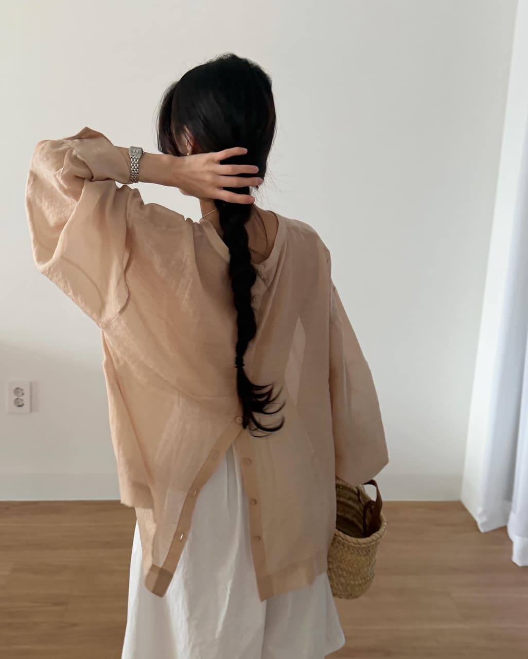 chic 한 부서 이른 가을 패션 레트로 작은 스탠드 칼라 싱글 줄 버튼 양면 착용 루즈핏 다용도 긴팔 셔츠 맨위 상세 이미지 10