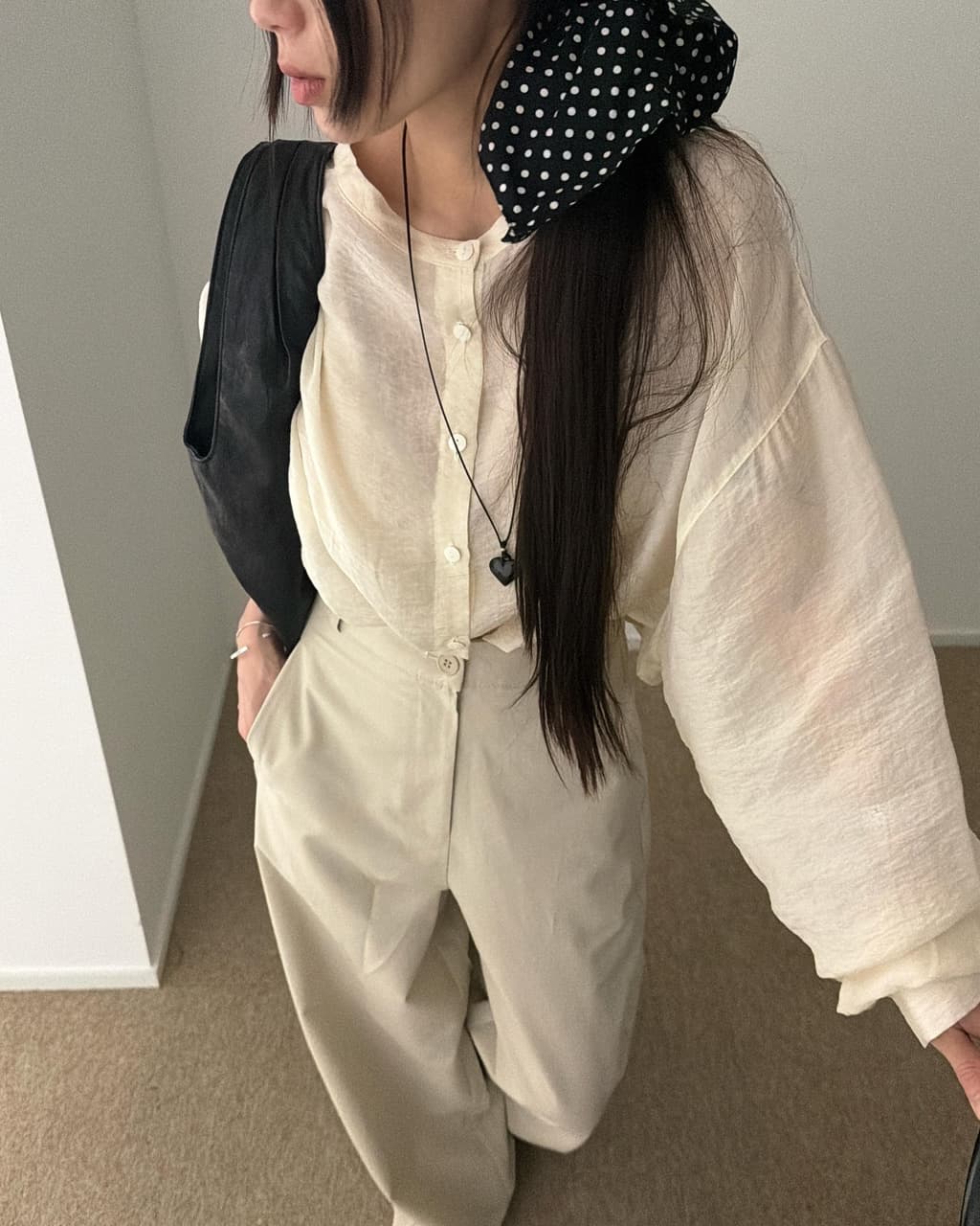 chic 한 부서 이른 가을 패션 레트로 작은 스탠드 칼라 싱글 줄 버튼 양면 착용 루즈핏 다용도 긴팔 셔츠 맨위 상세 이미지 21