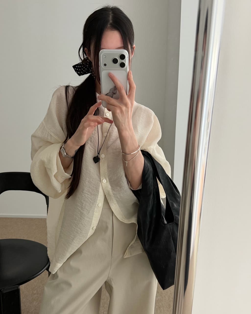 chic 한 부서 이른 가을 패션 레트로 작은 스탠드 칼라 싱글 줄 버튼 양면 착용 루즈핏 다용도 긴팔 셔츠 맨위 상세 이미지 28