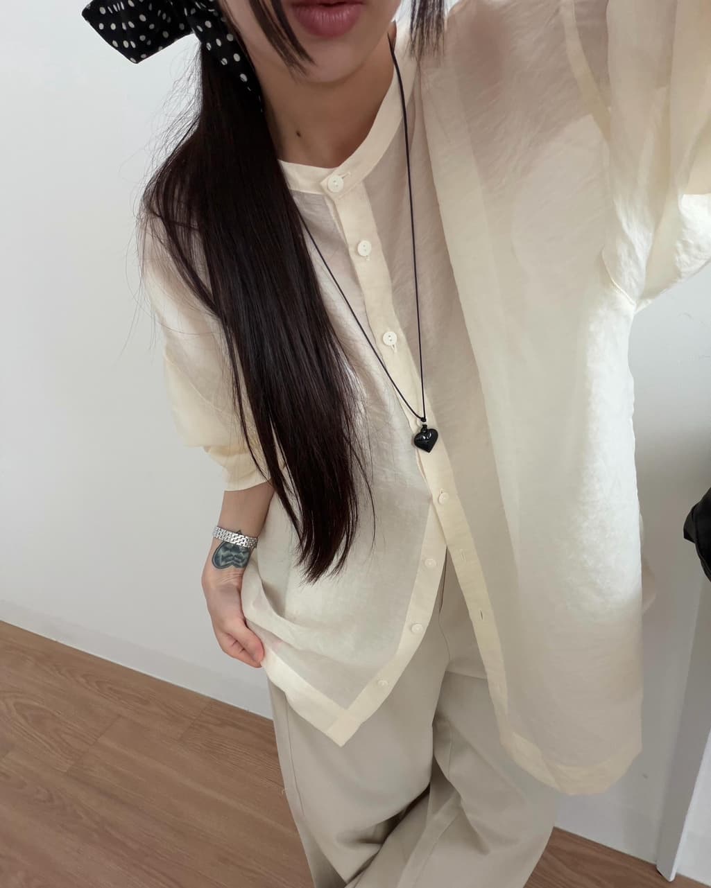 chic 한 부서 이른 가을 패션 레트로 작은 스탠드 칼라 싱글 줄 버튼 양면 착용 루즈핏 다용도 긴팔 셔츠 맨위 상세 이미지 32