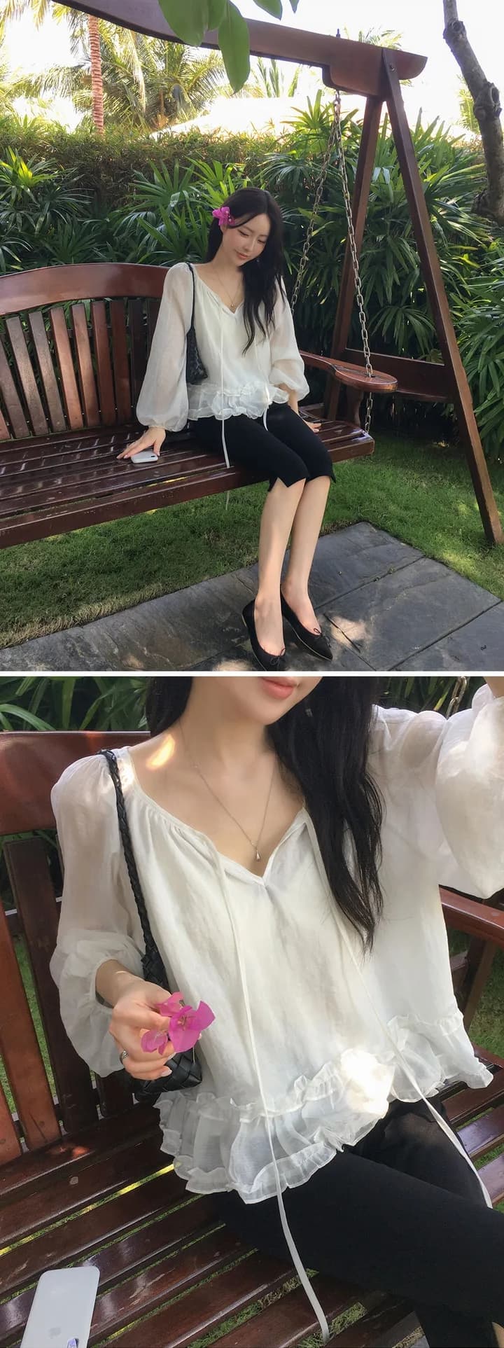 chic 한 부서 이른 가을 프랑스식 부드러운 패션 연령 감소 프릴 레이스업 루즈핏 느긋한 긴팔 셔츠 맨위 상세 이미지 6