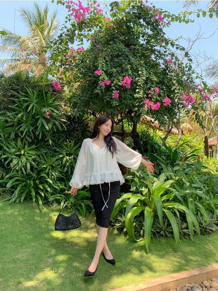 chic 한 부서 이른 가을 프랑스식 부드러운 패션 연령 감소 프릴 레이스업 루즈핏 느긋한 긴팔 셔츠 맨위 상세 이미지 8