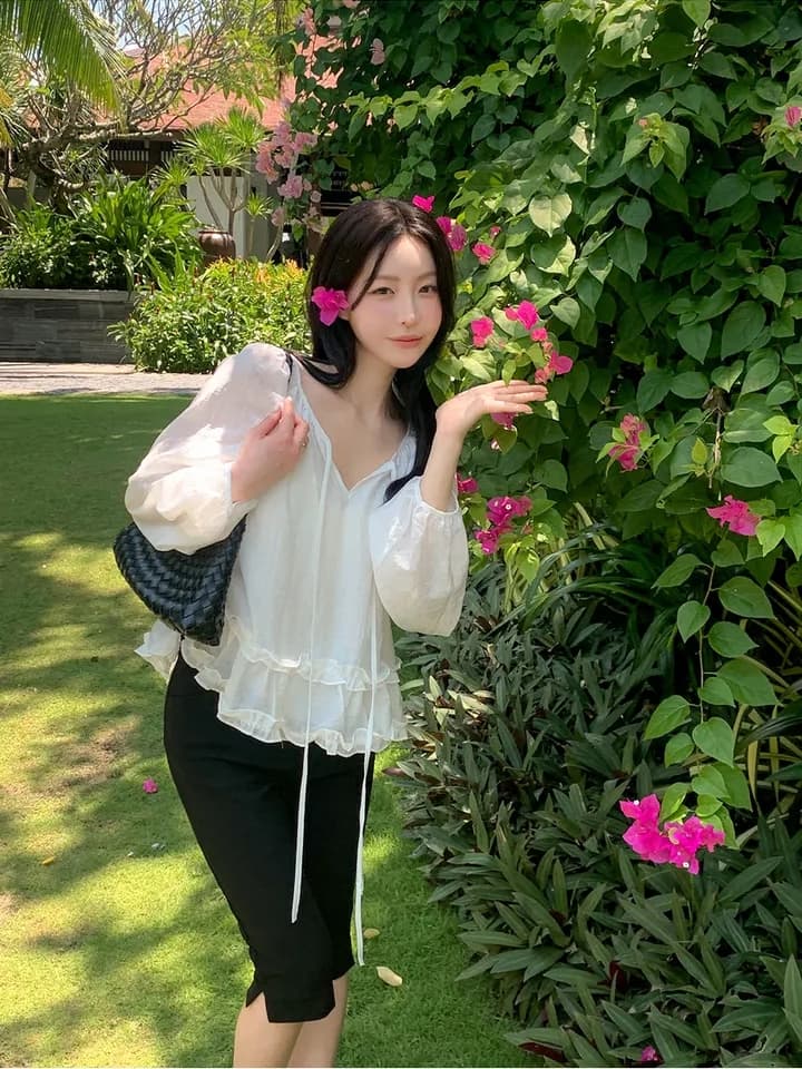 chic 한 부서 이른 가을 프랑스식 부드러운 패션 연령 감소 프릴 레이스업 루즈핏 느긋한 긴팔 셔츠 맨위 상세 이미지 9