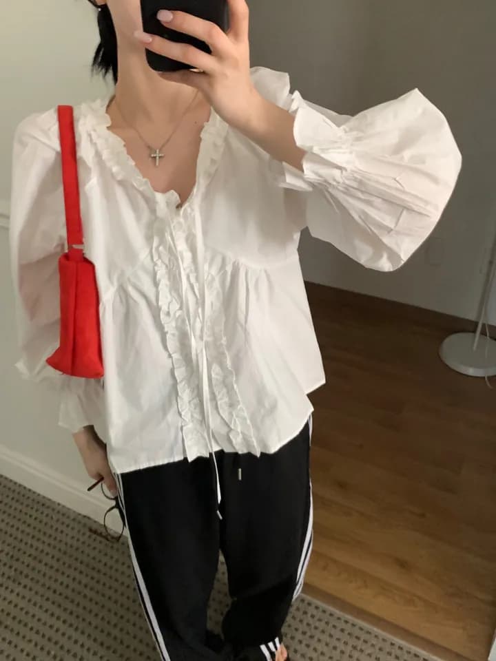 chic 한 부서 이른 가을 부드러운 연령 감소 패션 목이버섯 레이스 V넥 나비 매듭 긴팔 Chic 셔츠 맨위 상세 이미지 19