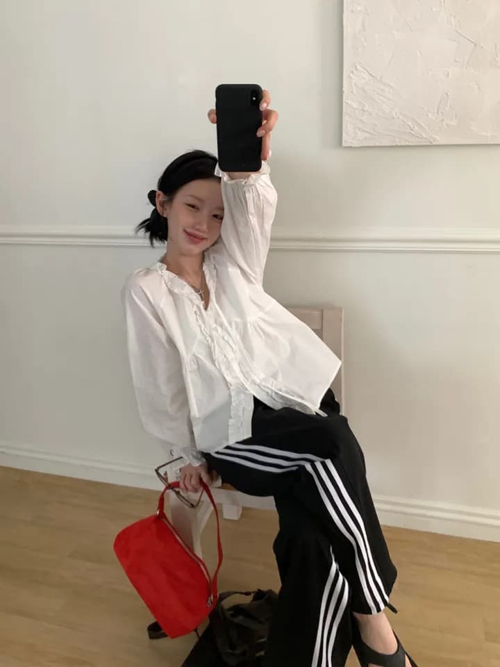 chic 한 부서 이른 가을 부드러운 연령 감소 패션 목이버섯 레이스 V넥 나비 매듭 긴팔 Chic 셔츠 맨위 상세 이미지 20