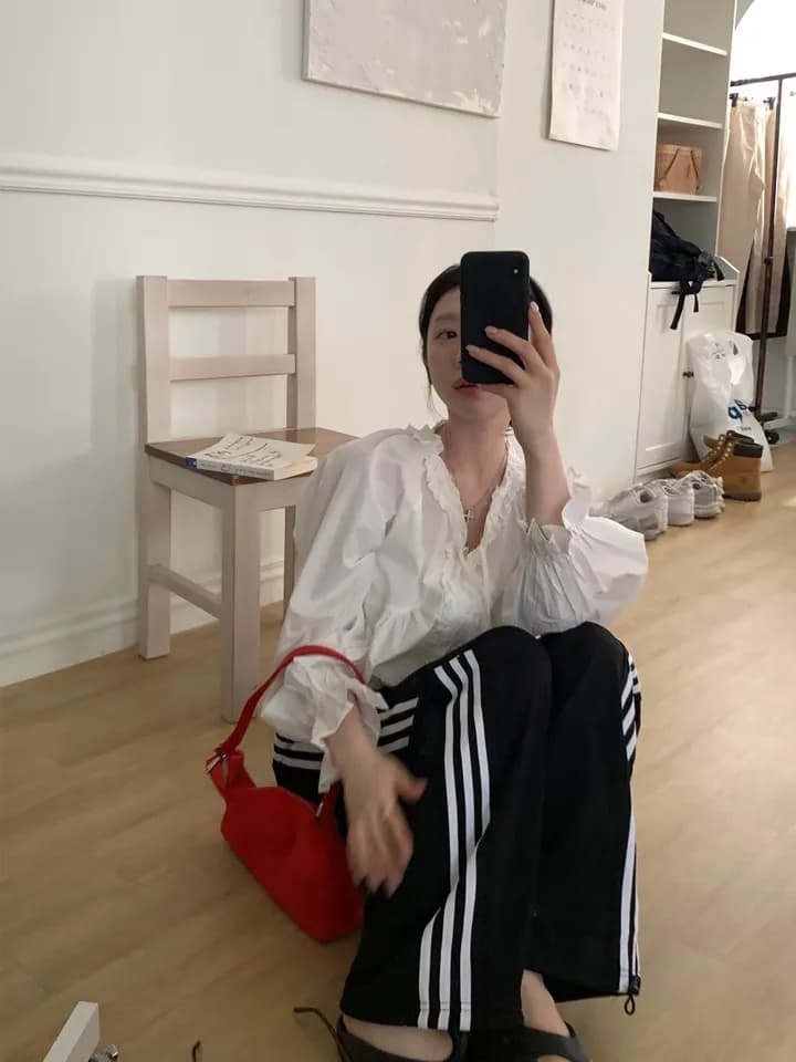 chic 한 부서 이른 가을 부드러운 연령 감소 패션 목이버섯 레이스 V넥 나비 매듭 긴팔 Chic 셔츠 맨위 상세 이미지 23