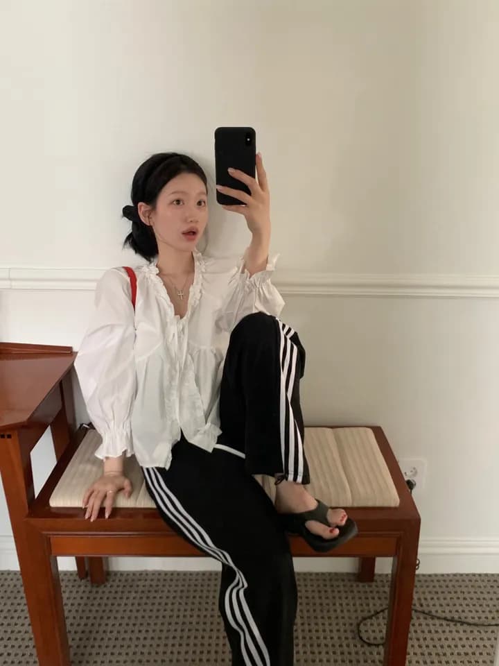 chic 한 부서 이른 가을 부드러운 연령 감소 패션 목이버섯 레이스 V넥 나비 매듭 긴팔 Chic 셔츠 맨위 상세 이미지 25