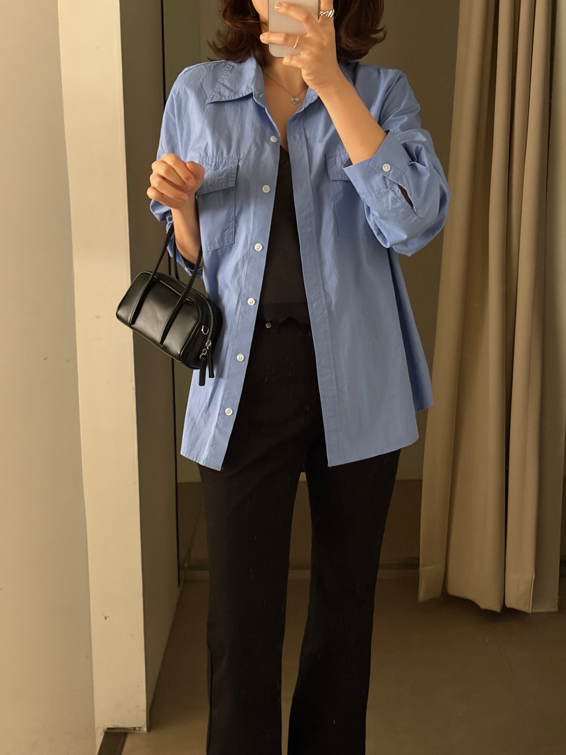 ins 한국 이른 가을 레트로 워크웨어 주머니 패션 느긋한 루즈핏 다용도 싱글 줄 버튼 긴팔 셔츠 맨위 상세 이미지 22