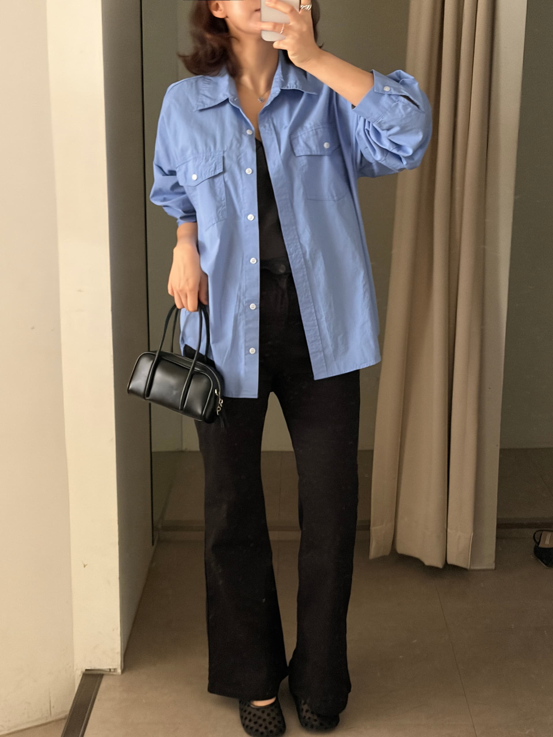 ins 한국 이른 가을 레트로 워크웨어 주머니 패션 느긋한 루즈핏 다용도 싱글 줄 버튼 긴팔 셔츠 맨위 상세 이미지 23