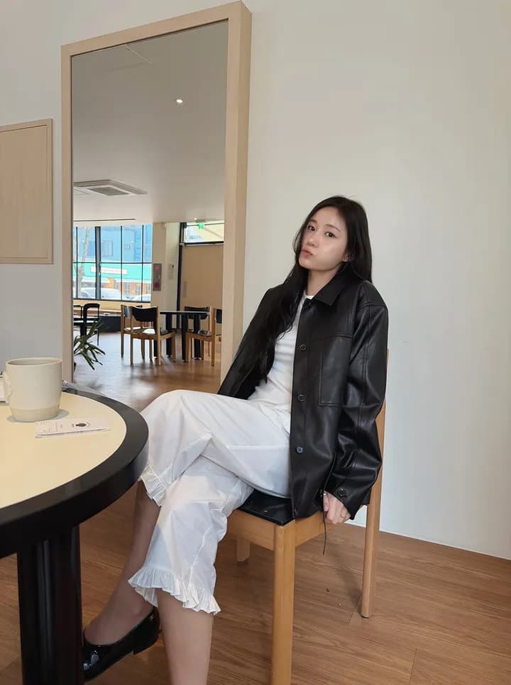 chic 한 부서 이른 가을 부드러운 패션 세 버클 연령 감소 프릴 캐주얼 미니멀리즘 7부 바지 스트레이트 바지 상세 이미지 1