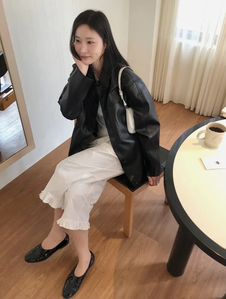 chic 한 부서 이른 가을 부드러운 패션 세 버클 연령 감소 프릴 캐주얼 미니멀리즘 7부 바지 스트레이트 바지 상세 이미지 3
