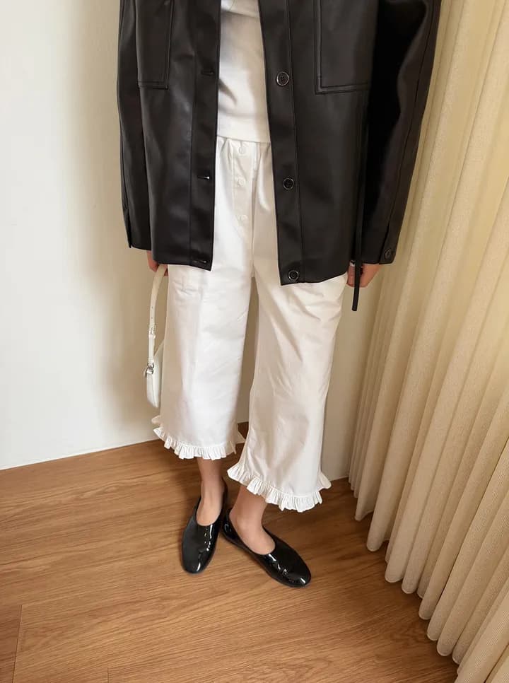 chic 한 부서 이른 가을 부드러운 패션 세 버클 연령 감소 프릴 캐주얼 미니멀리즘 7부 바지 스트레이트 바지 상세 이미지 7