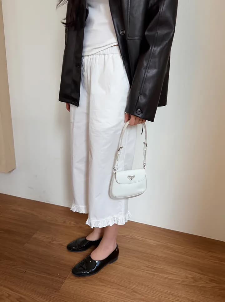 chic 한 부서 이른 가을 부드러운 패션 세 버클 연령 감소 프릴 캐주얼 미니멀리즘 7부 바지 스트레이트 바지 상세 이미지 8