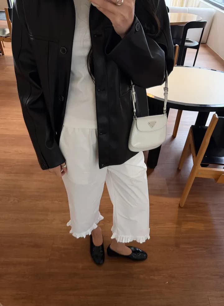 chic 한 부서 이른 가을 부드러운 패션 세 버클 연령 감소 프릴 캐주얼 미니멀리즘 7부 바지 스트레이트 바지 상세 이미지 12