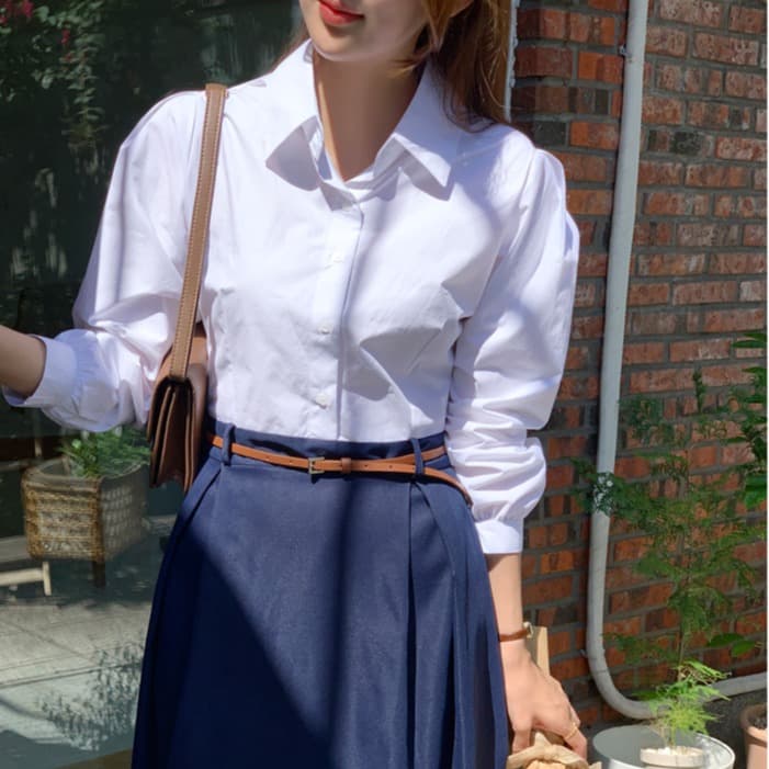한국 chic 가을 새로운 프랑스식 빛 럭셔리 패션 품격 패치워크 셔츠 드레스 긴팔 드레스 벨트 포함