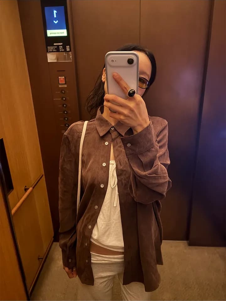 chic 한국 가을 새로운 레트로 개성 품격 느긋한 루즈핏 패션 다용도 셔츠 맨위 상세 이미지 5