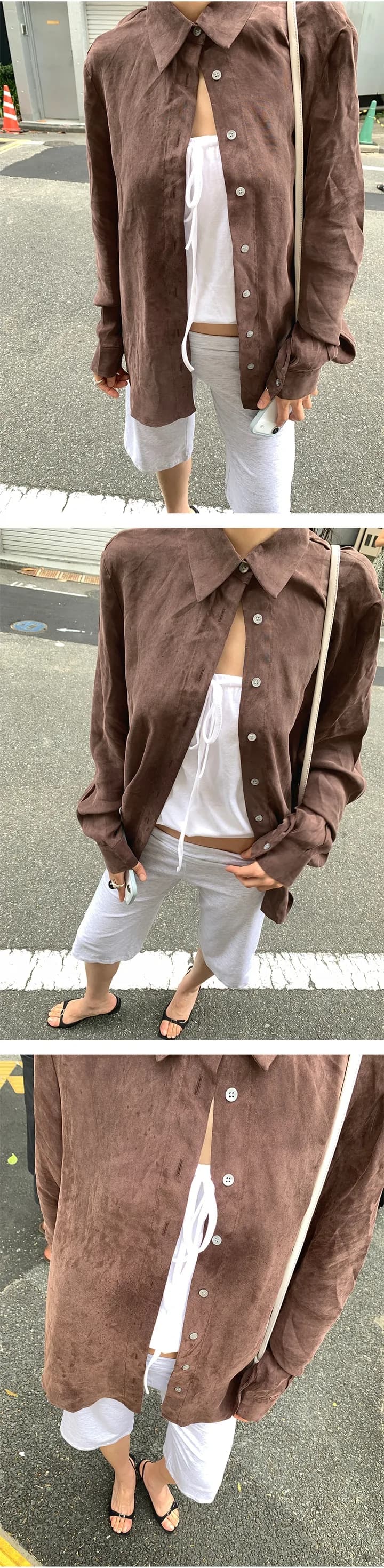 chic 한국 가을 새로운 레트로 개성 품격 느긋한 루즈핏 패션 다용도 셔츠 맨위 상세 이미지 7