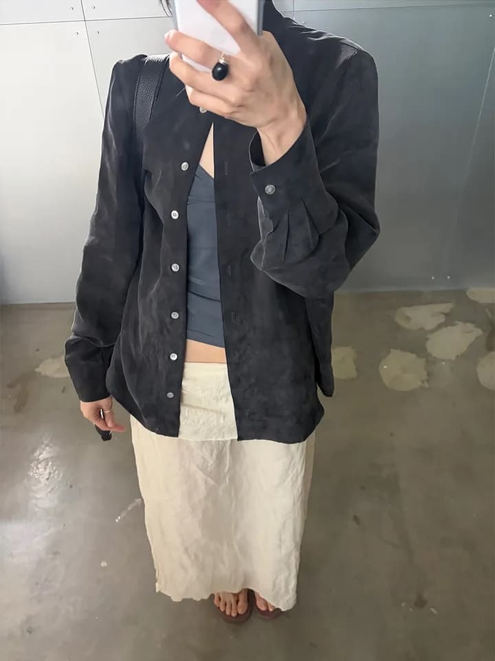 chic 한국 가을 새로운 레트로 개성 품격 느긋한 루즈핏 패션 다용도 셔츠 맨위 상세 이미지 12