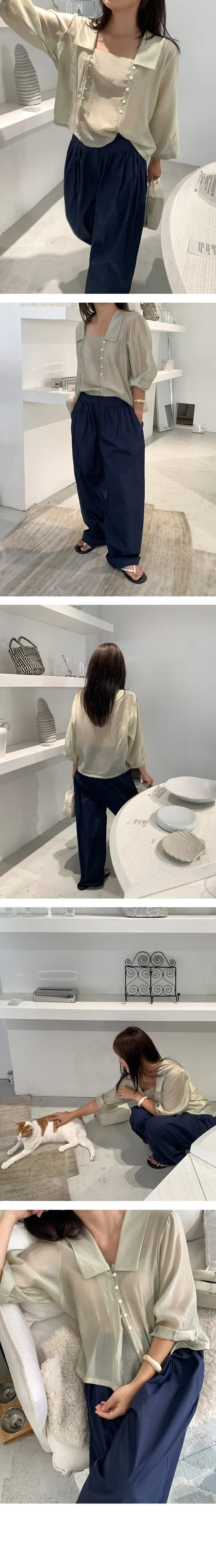 chic 한 부서 이른 가을 프랑스식 작은 대중 디자인 센스 폴로 칼라 싱글 줄 버튼 품격 얇은 스타일 다용도 셔츠 맨위 상세 이미지 3