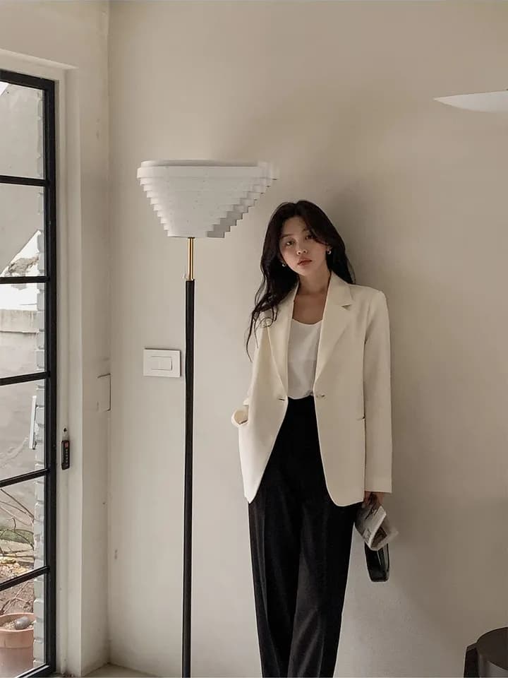 ins 한국 스타일 가을 프랑스식 품격 정장 칼라 단추 한 알 미니멀리즘 레트로 루즈핏 캐주얼 출퇴근 블레이저 이미지 3